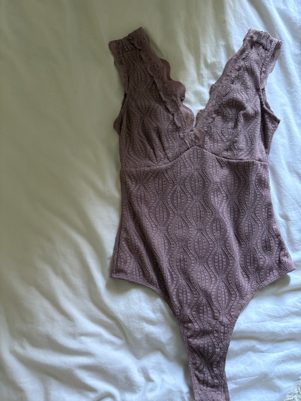 Willow + Root Mauve Lace-Trim Bodysuit- Size XS